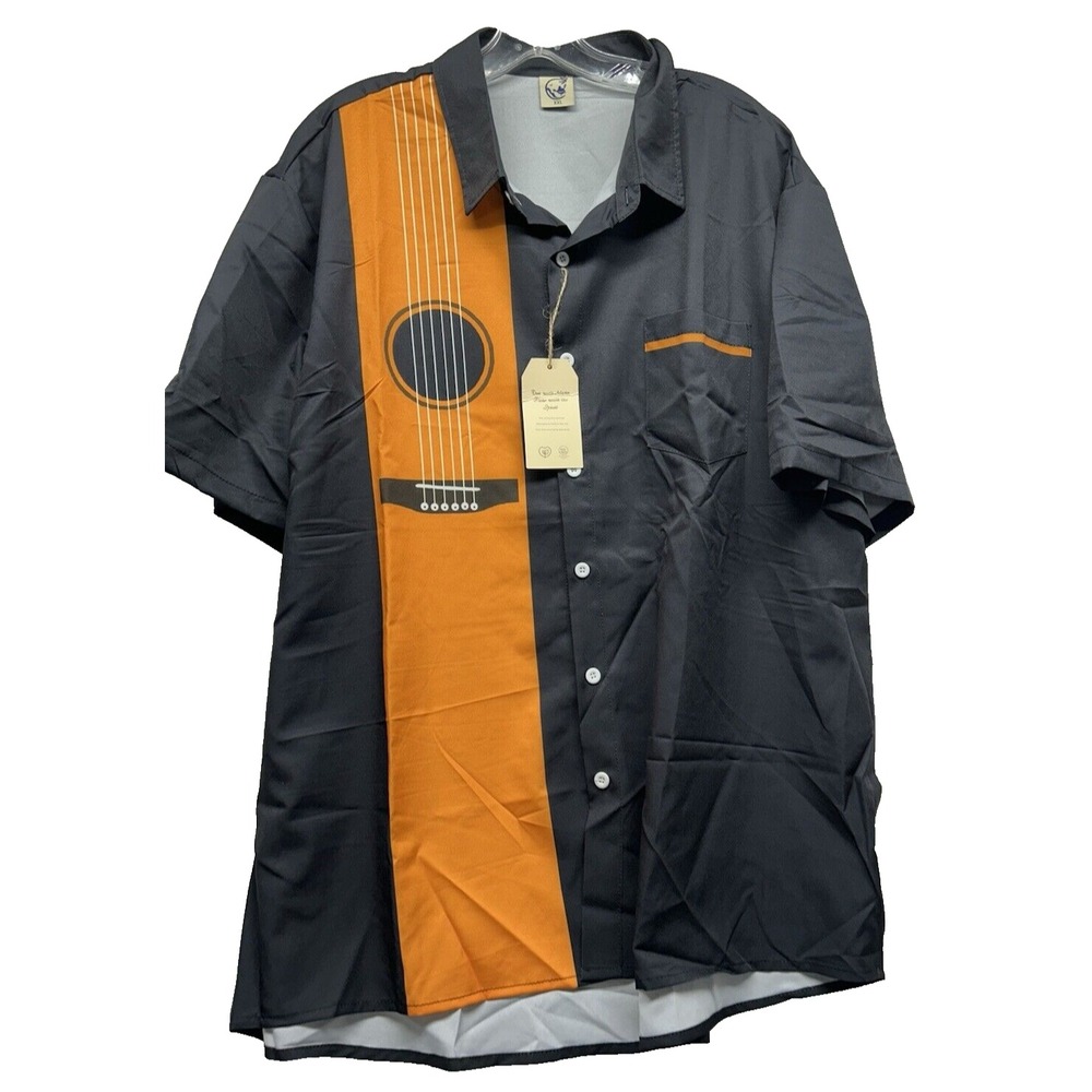 Hawalili Men's Polyester Aloha Flow Guitar 2XL Button Up Shirt NEW (E6)